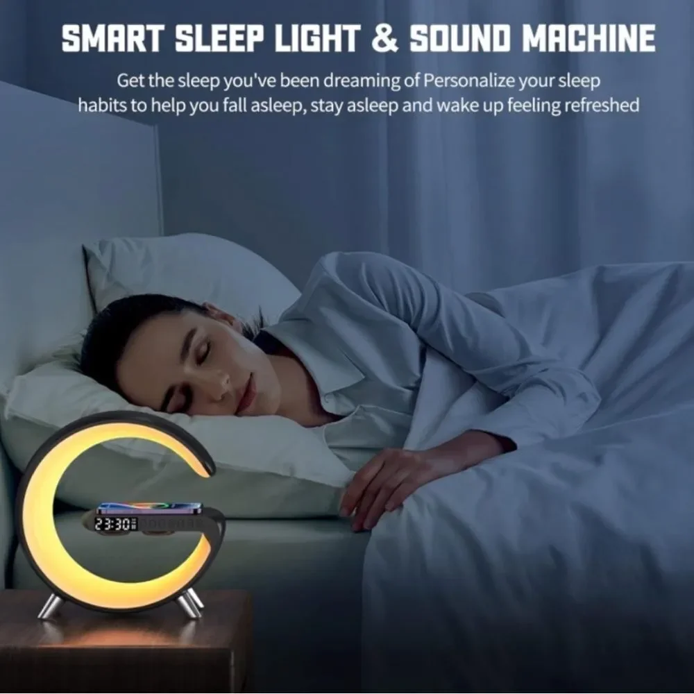 New 4 in 1 Wireless Charging Atmosphere Light & Bluetooth Alarm Speaker NIB